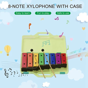1 комплект 8-нотного ксилофона, красочный съемный глокеншпиль радужного цвета С пластиковыми молотками, зеленый чехол