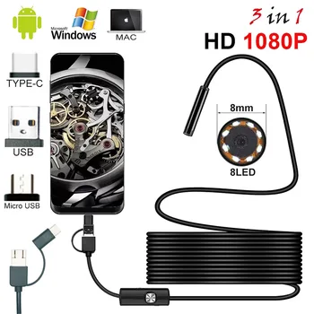 1080P HD USB Эндоскопическая Камера С TYPE C USB Micro USB Snake Inspection Borescope Камера 8,0 мм HD Объектив 8 Светодиодов Для ПК с Android
