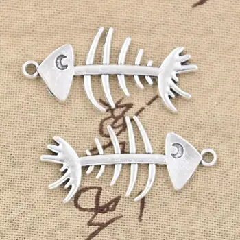 10шт Подвески Рыбья кость 42x21 мм Подвески из античного серебра с покрытием, изготовление ювелирных изделий из тибетского серебра ручной работы