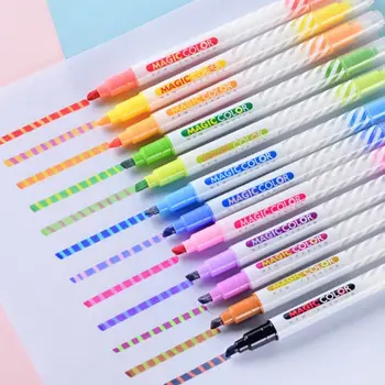 12шт Набор ручек-хайлайтеров Magic Color, двусторонний флуоресцентный стираемый маркер, ручка для рисования, канцелярские школьные Принадлежности для офиса