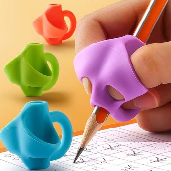 2 детских карандаша с тремя пальцами, силиконовый держатель для ручек, правильный инструмент для обучения письму, правильное устройство