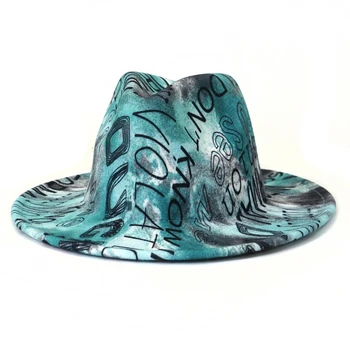 2021 новый цветной буквенный граффити неглубокая фетровая шляпа мужская джазовая шляпа церковная шляпа женская фетровая шляпа шляпаженская