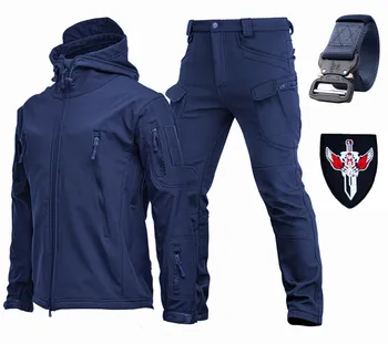 2023 Мужская тактическая куртка, походная одежда из мягкой кожи акулы, ветровка, капюшон летного летчика, военная флисовая полевая куртка, брюки