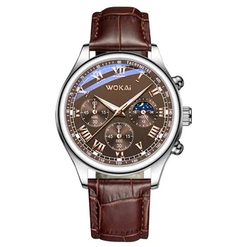 2023 Новый дизайн WOKAI Watch Мужские модные деловые часы Повседневный кожаный ремешок кварцевые наручные часы мужские часы мужские наручные