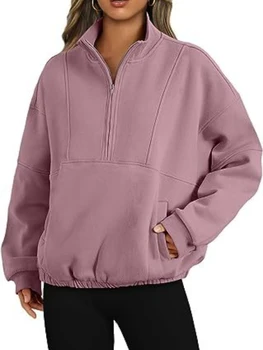 2023, осенне-зимняя новая модная толстовка, спортивный женский пуловер с карманом на молнии, воротник-стойка, топ с длинными рукавами.