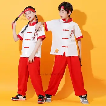 2024 китайские дети ушу тай униформа ушу кунг-фу одежда боевые искусства восточные топы с принтом дракона + брюки комплект уличной одежды