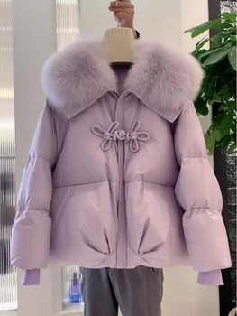 2024 Новая зимняя куртка с хлопковой подкладкой, женское свободное пальто на молнии, женский однотонный утепленный теплый пуховик, короткие парки, одежда
