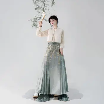 2024 осенний новый комплект с рукавами-самолетами в китайском стиле hanfu, градиентная юбка с лошадиным лицом, комплект из двух предметов для девочек, улучшенное повседневное платье hanfu