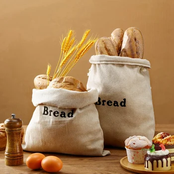 3 ШТ. Хлебные пакеты из мешковины Многоразовые Хлебные пакеты на шнурке, как показано На рисунке, Льняные для хранения продуктов ручной работы