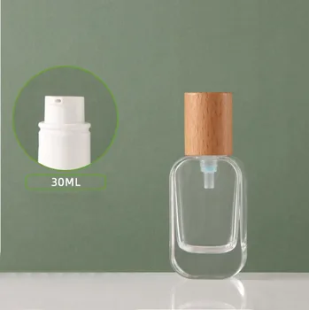 30 мл прозрачная стеклянная бутылка с деревянной крышкой сыворотка / лосьон / эмульсия / основа / эссенция туалетная вода-тонер для ухода за кожей косметическая упаковка