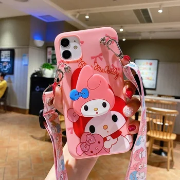 3D Sanrio Hello Kitty Melody Чехол Для Телефона iPhone 15 14 13 12 11 Pro Xs Max Xr X 7 8 Puls SE 2 Из Мягкого ТПУ С Ремешком-Держателем