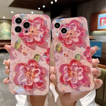 3D Розовая Картина Маслом С Цветочным Узором Чехол для iPhone IPhone14 13 Pro MAX 11 12 Xsmax Xr X 7 8 Plus Мягкая Силиконовая Защита От Падения