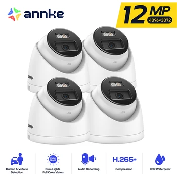 Annke 12-Мегапиксельная HD IP-Камера Безопасности Poe 6K С Двойным Освещением И Аудио Фиксированной Пулевой камерой Обнаружения Человека и транспортного средства 256G SD-Накопитель ONVIF IP67