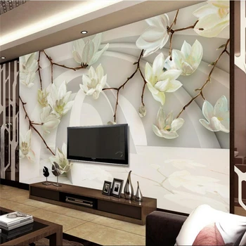 beibehang 3D трехмерная картина цветок магнолии, гостиная, телевизор, диван, фоновая стена, большая фреска на заказ, зеленые обои