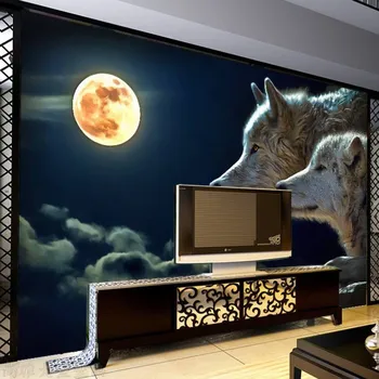 beibehang Оптовая продажа papel de parede moonlight wolves 3d настенные обои для гостиной ТВ фон 3d фотообои фреска