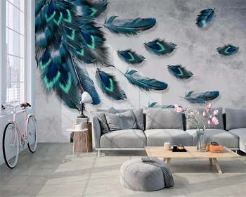 beibehang Пользовательские обои 3d фрески Американская минималистичная мода красочные перья ручной росписи текстура обоев домашний декор