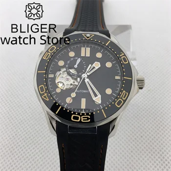 BLIGER NH39 Автоматические механические мужские часы 41 мм Серебряный корпус Сапфировое стекло керамический безель Синий Черный Белый циферблат светящаяся резина