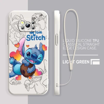 Disney Cool Stitch Для POCO M5S M4 M3 C55 C50 C40 C3 X5 X4 X3 X2 F5 F4 F3 Pro GT NFC Жидкая Веревка Силиконовый Чехол Для Телефона