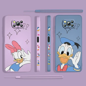 Disney Donald Duck Cute Для Xiaomi POCO M4 X4 F4 X3 NFC F3 GT M4 M3 M2 Pro C3 X2 5G Силиконовый Жидкий Левый Веревочный Чехол Для Телефона Fundas