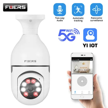 Fuers 5G Wifi Лампа E27 для видеонаблюдения 2-Мегапиксельная IP-камера ночного видения Беспроводная домашняя камера для помещений Камера видеонаблюдения для защиты видео