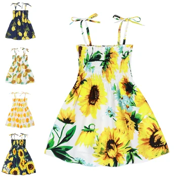 Jurebecia Kids Летнее платье для маленьких девочек, юбка-пачка принцессы с подсолнухом / лимоном, пляжная одежда без рукавов от 1 до 5 лет