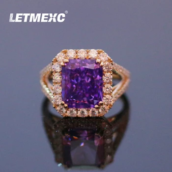 LETMEXC 14K Золотое Фиолетовое Кольцо С Высокоуглеродистым Бриллиантом Муассанитом D цвета VVS1 Boutique Ring