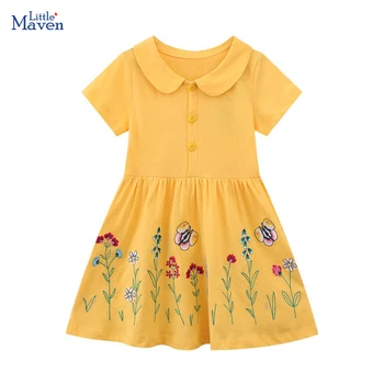 Little maven/ Детская Одежда, Летнее Платье, Корейская Детская Одежда, Хлопковый Костюм С Вышивкой Цветами Для Маленьких Девочек