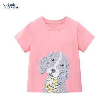 Little maven, розовые блузки, одежда для маленьких девочек, Топы, детская одежда, Футболки для детской одежды, вышивка, Мультяшные собаки, Хлопок 2024