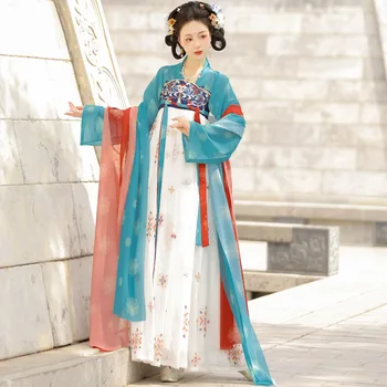 Pmwrun 2023, весенне-летнее новое поступление, платье Hanfu для взрослых с принтом в китайском стиле, вышивкой и большим рукавом для женщин