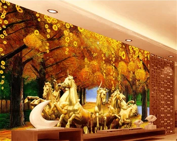 WELLYU 3D обои на заказ Eight horse gold fortune tree обои для гостиной диван спальня телевизор настенные фрески декоративная живопись