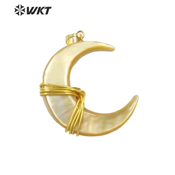 WT-JP336 Ручная работа, обернутая проволокой натуральная швабра в виде ракушки, форма луны, 35 мм, рог полумесяца, ювелирная подвеска для ожерелья в соответствии с