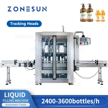 ZONESUN 2 Отслеживающие головки, Пневматическая Автоматическая Машина для розлива джема, крема, пасты в бутылки для жидких напитков, банки для поршней
