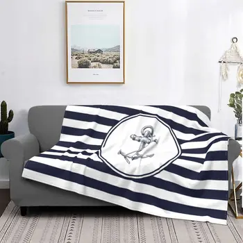 Âncora e listras azuis marinhos cobertor velo impressão respirável quente lance cobertores para cama viagem pelúcia fina colcha