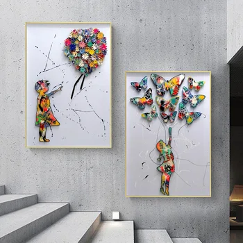 Абстрактная бабочка и цветочница Красочные настенные принты Плакаты Картины на холсте Живопись для украшения дома в гостиной