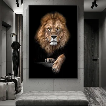 Африканский лев Картины на холсте на стене Плакаты и принты Современные животные в темном декоре Картины для гостиной Cuadros