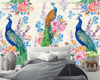 Бейбехан Пользовательские обои Европейский ретро ручная роспись павлин пасторальный ТВ фон стены гостиная спальня 3d обои