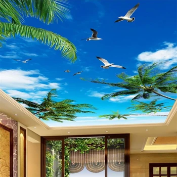 Бейбеханг Пользовательские обои кокосовая пальма голубое небо белая морская птица потолок зенит фреска украшение дома фон крыши 3d обои