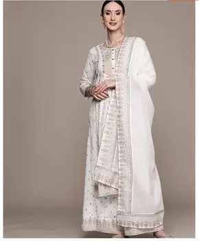 Белый Новый Женский комплект Indian Apparel из 3 предметов с принтом из чистого хлопка