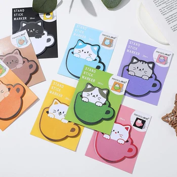 Блокноты с Мультяшными Кошками на 30 листов Kawaii Sticky Notes DIY Planner Journal Index Наклейки Этикетки Бирки Корейские Канцелярские Принадлежности Офис