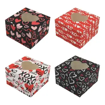 Бумажные коробки для печенья на День Святого Валентина, коробки для упаковки кексов с окошком, тема Святого Валентина, Сердце Любви, Подарочная коробка для милых конфет, подарок для вечеринки