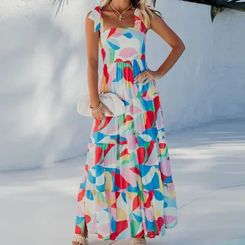 Весенне-летнее женское платье с цветочным узором в Европе и Америке 2023 года