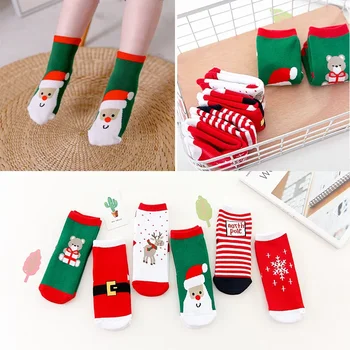 Взрывные детские Рождественские носки из хлопка с утолщенной шерстью, праздничные красные носки из детского жаккарда с рисунком из мультфильма 