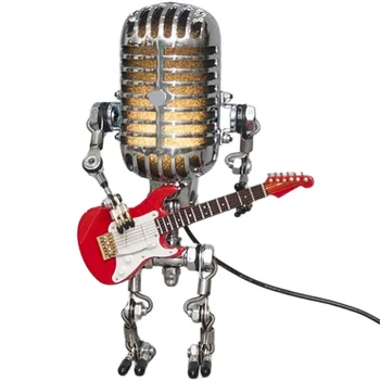 Винтажная настольная лампа с роботом-микрофоном в стиле ретро, Винтажная настольная лампа с сенсорным затемнением для робота-микрофона, Настольная лампа красного цвета