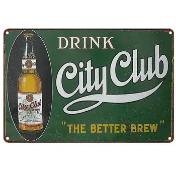 Винтажный Дизайн Drink City Culb Beer Жестяные Металлические Вывески Wall Art|Толстая Жестяная Пластина С Принтом Плаката, Настенное Украшение для Бара/Кухни/Мужчины