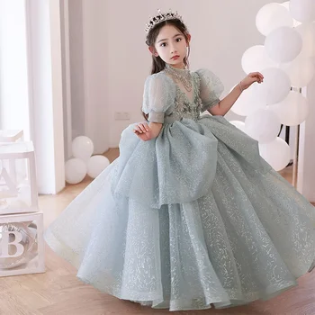 Выпускное платье 2024 года для элегантной девушки Детское роскошное бальное платье Макси с блестками Детские костюмы для фортепианного представления Детская праздничная одежда для девочек