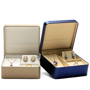 Высококачественная золотая шкатулка для ювелирных изделий из искусственной кожи, коробка, кольцо, кулон, ожерелье, серьги, подарочная коробка для хранения