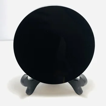 Высококачественный натуральный черный камень обсидиан Круглый диск Круглая пластина Декор для дома и офиса