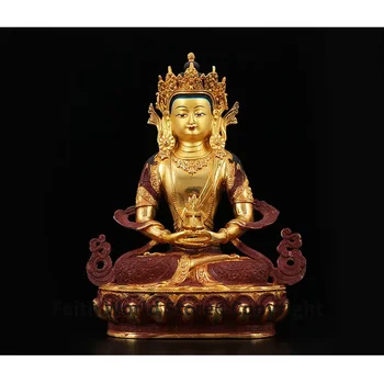 ГОРЯЧАЯ РАСПРОДАЖА-32 см БОЛЬШОЙ ДОМАШНИЙ семейный эффективный Талисман Буддизм Таиланд Непал ручная позолота Позолоченная статуя Будды Амитаюса
