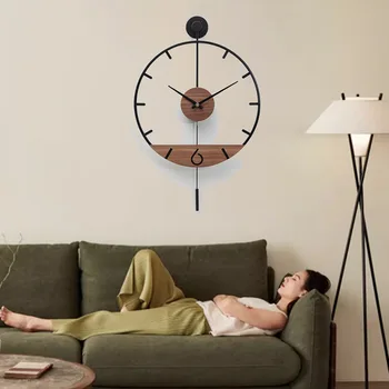 Декоративные часы из орехового дерева в скандинавском минимализме Современный фон для гостиной Настенный светильник Роскошное искусство Часы из массива дерева