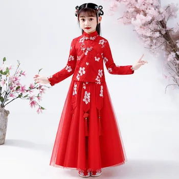 Детская вышивка Древний Ханьфу Детский Китайский Прекрасный костюм эпохи Тан Традиционное праздничное платье Фотосессия девочек Костюмы для выступлений